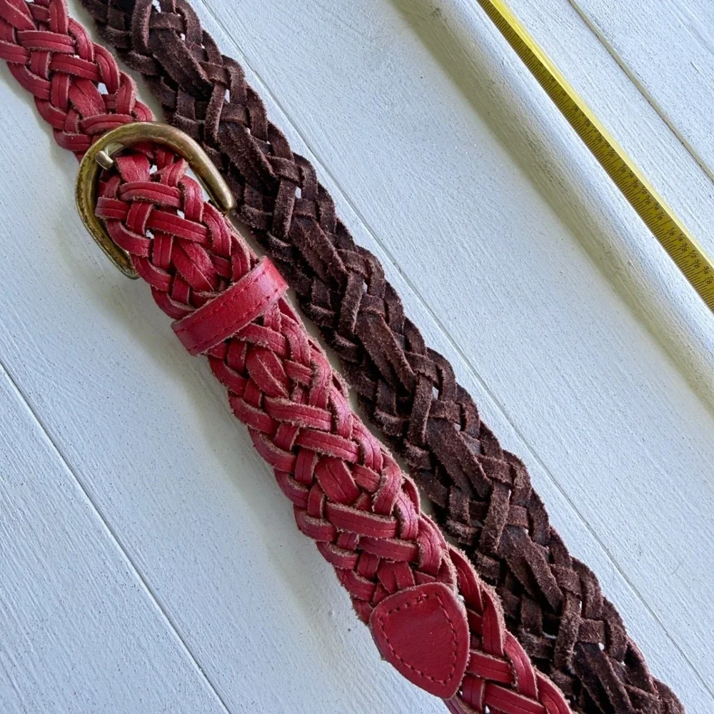 Capezio Red Woven Braided Leather Belt Brass Buckle ML Argentina